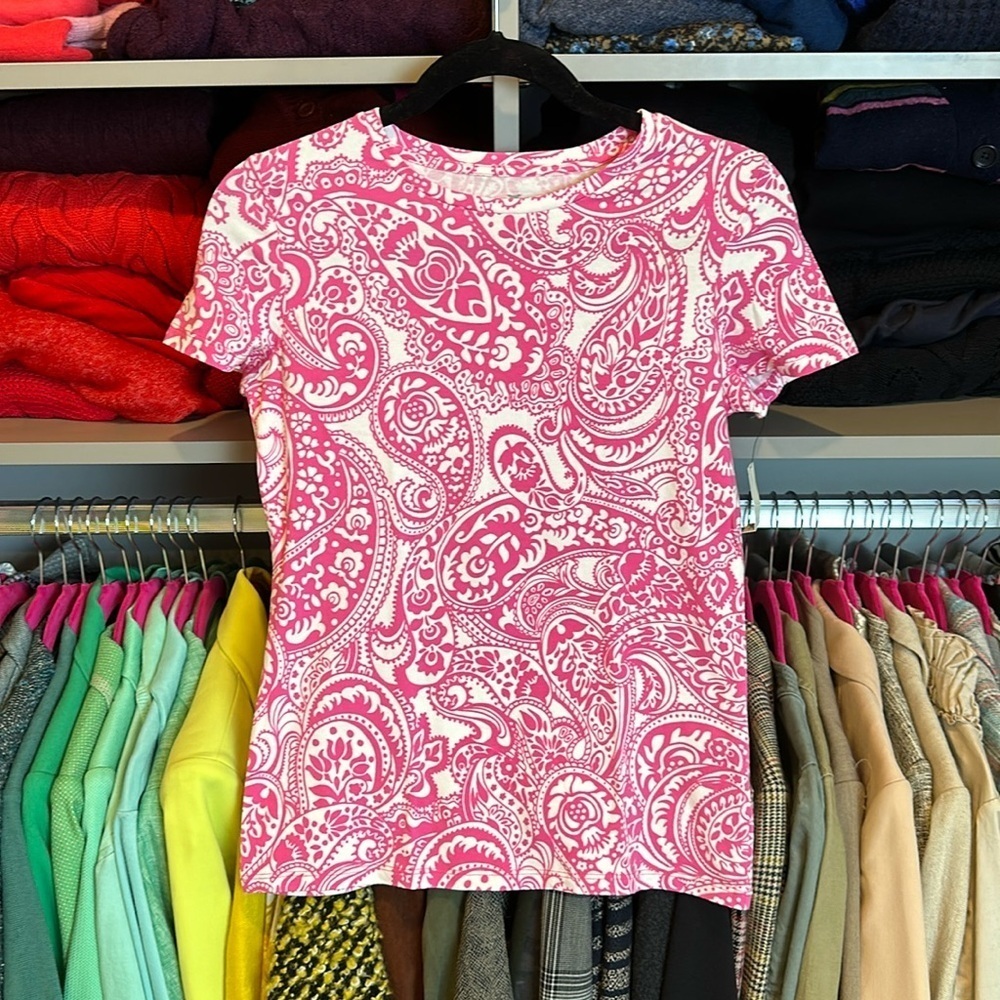 Talbots pink and white paisley print short sleeve t shirt size XS NWT​